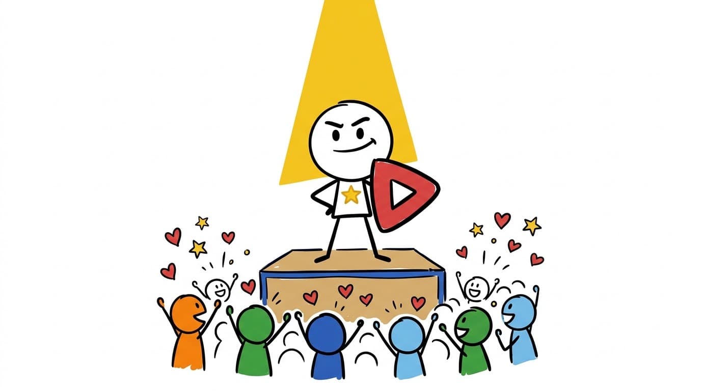 A creator on stage with a cheering crowd